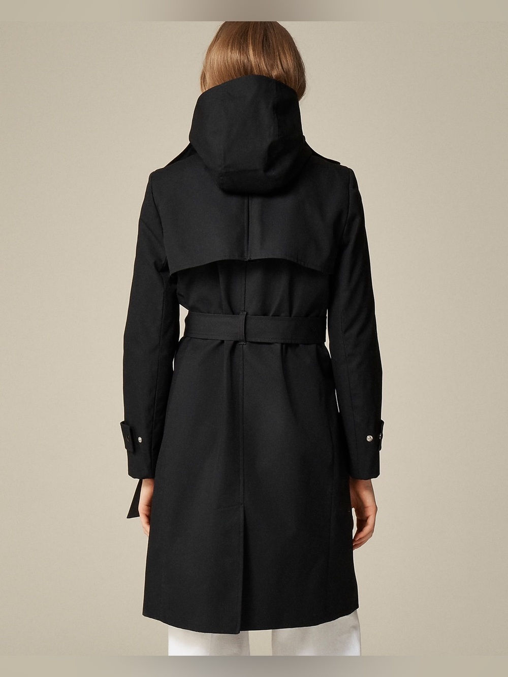 J.Crew Women's Icon Trench Coat Black Size 14 Hooded Water-Repellent BF456 FA24 - Picture 15 of 16